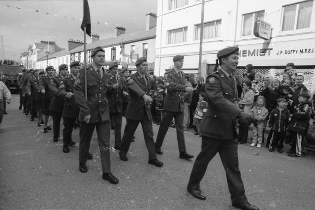 The Defence Forces at the St. Patrick's Day parade in Buncrana in 1998.