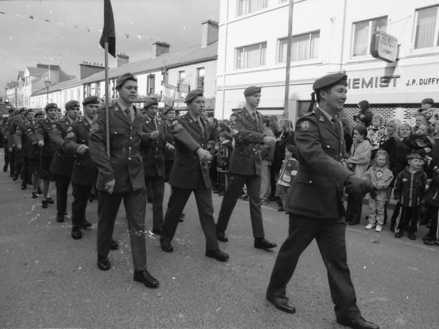 The Defence Forces at the St. Patrick's Day parade in Buncrana in 1998.