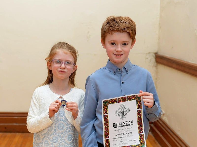 Edel McCarron achieved second place P6/P7 Favourite Poem while her brother Rory was highly commended at the Feis Dhoire Cholmcille on Wednesday at St Columb’s Hall. Photo: George Sweeney.