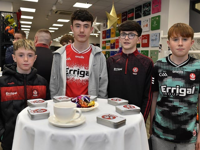GAA fans at the launch of Derry’s new home and away jersey, for the 2026/2027 season, at O’Neill’s sports store in Waterloo Place on Thursday evening. Photo: George Sweeney
