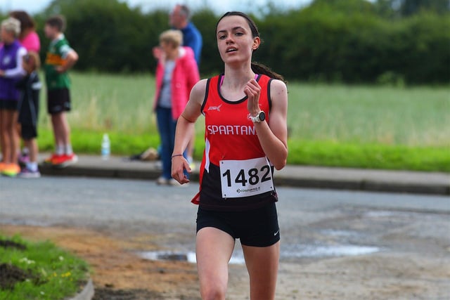 City of Derry Spartans’ Hannah Wade competing in the Eglinton Runners charity 5K race at Campsie on Sunday morning. Photo: George Sweeney. DER2331GS - 12