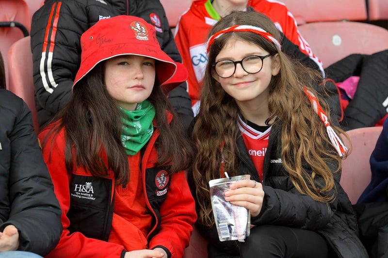 Young fans at Derry’s game against Roscommon on Sunday afternoon. Photo: George Sweeney