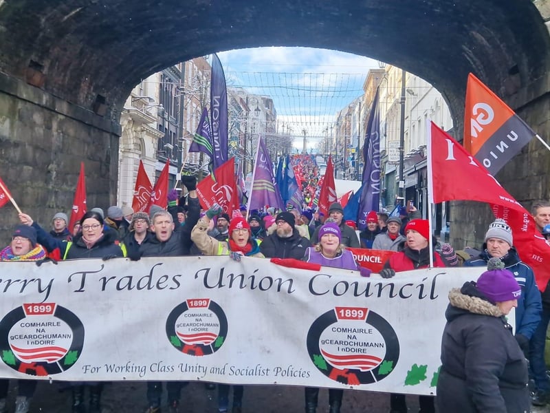 Striking public sector workers in Derry.