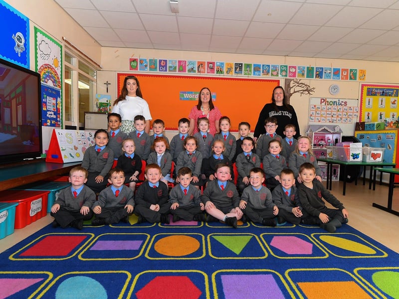 Miss McNamara’s P1 class at St Brigid’s Primary School. Include are classroom assistants Miss Wilson and Miss Kyle.