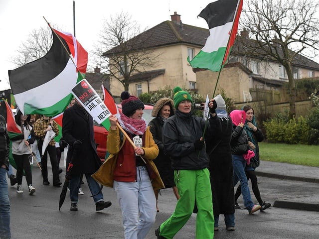 Marchers at the Bloody Sunday 52nd commemoration on Sunday afternoon. Photo: George Sweeney