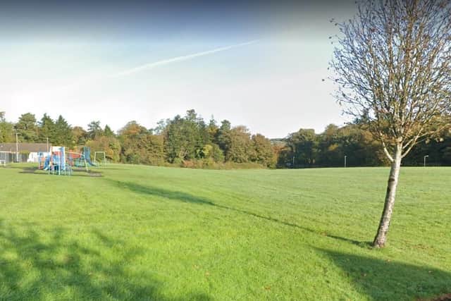 The new park will be located on this green space at the entrance to Currynierin.