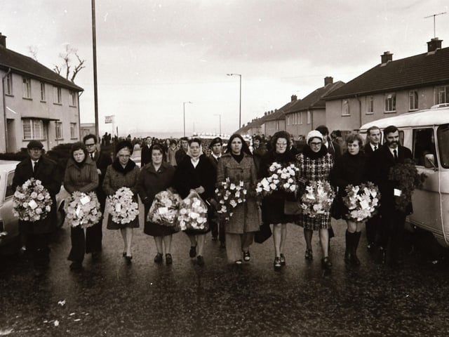 The third anniversary of Bloody Sunday is marked in Derry in January 1975.