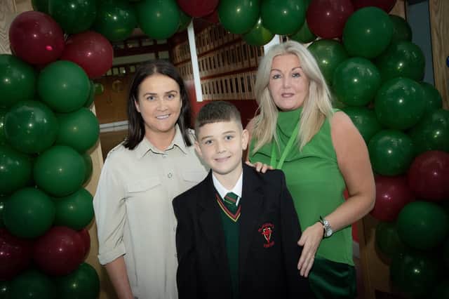Mrs. Ciara Deane, Principal, St. Joseph's Boys' School pictured with Kian Gibbons and his mum Colleen.