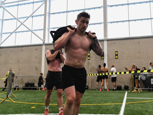 Competitor in the Hyrox Fitness Challenge held at Sean Dolans GAC on Saturday. Photograph: George Sweeney