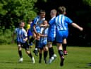 Strabane Athletic celebrate their first goal against Eglinton Eagles in the D&D U12 Championship Summer Cup final at Prehen on Sunday morning last. Photo: George Sweeney. DER2322GS - 42