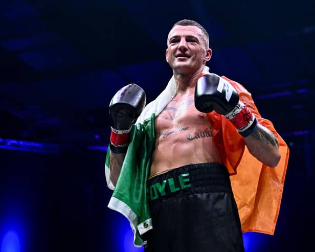 Connor Coyle after winning his middleweight bout against Mark Beuke during the Zuffa Boxing 10 event at the 3Arena in Dublin. Photo by David Fitzgerald/Sportsfile