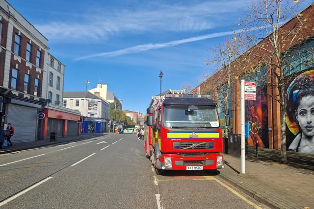 A fire appliance parked on the Strand Road during Monday's emergency incident.
