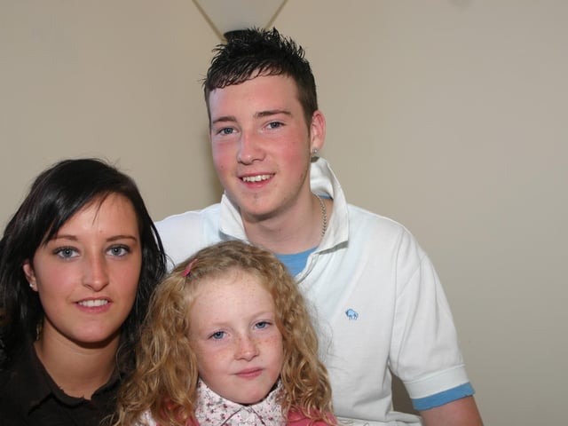 Birthday Girl Tori McCauley pictured with Auntie Laura and Boyfriend James at the party 9345dd : Derry Parties & Celebrations October 2005: Tori McCauley.
