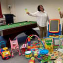 Western Trust Health Visitors Donna McNally and Cheryl McElhinney called into the Forum’s offices on the third floor of the Strand Road Embassy Building to deliver a whole range of new toys.
