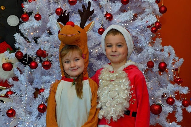 Pupils from Mrs Logue's P1 class at St Eithne's Primary School, who played Rudolf and Santa at their Nativity Play on Wednesday for family and relatives. Photo: George Sweeney. DER2249GS - 10