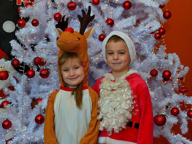 Pupils from Mrs Logue's P1 class at St Eithne's Primary School, who played Rudolf and Santa at their Nativity Play on Wednesday for family and relatives. Photo: George Sweeney. DER2249GS - 10