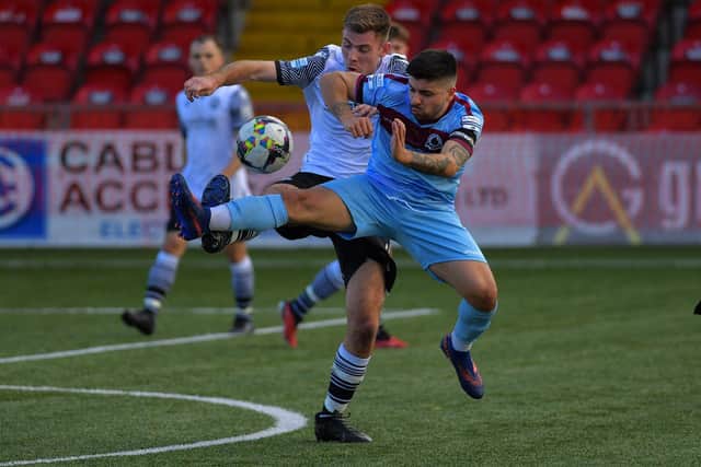 Institute captain Ryan Morrow will miss the visit of Portadown after his red card against Welders last week, Photo: George Sweeney