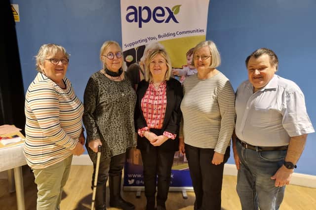 Pictured at the Apex event to mark International Older People's Day: Supported Housing Manager, Ellen Hall (centre), with tenants L-R Anne Connor (Fr Mulvey Park), Elaine Smith (Glenbrook House), Bernadette Lynch (Beechwood Court) and John Griffin (Abbey House)