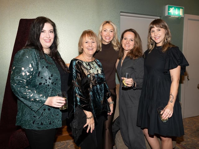 Heather Zindt, Penny Zindt, Sarah Zindt, Sarah Haworth and Taura Deacon at the 2025 Tip O’Neill Irish Diaspora Awards took place on Friday evening at the Inishowen Gateway Hotel in Buncrana, honouring four exceptional members of the Global Irish community whose achievements reflect the enduring spirit and values of the Irish diaspora. Photo Clive Wasson : .