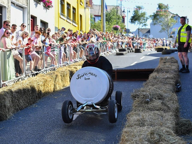 There were spills and thrills during the Carndonagh Festival Soapbox Derby held on the town centre on Saturday afternoon. Photo: George Sweeney