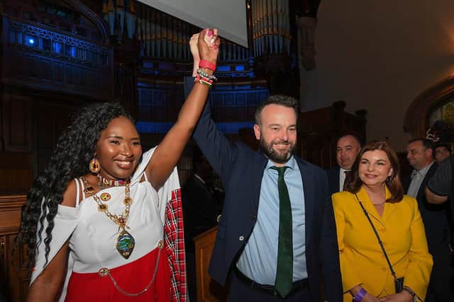 Mr Eastwood praised the current generation of SDLP politicians and activists including Mayor of Derry & Strabane, SDLP Colr. Lilian Seenoi-Barr, pictured here with Mr Eastwood and Foyle MLA Sinéad McLaughlin. Photo: George Sweeney.