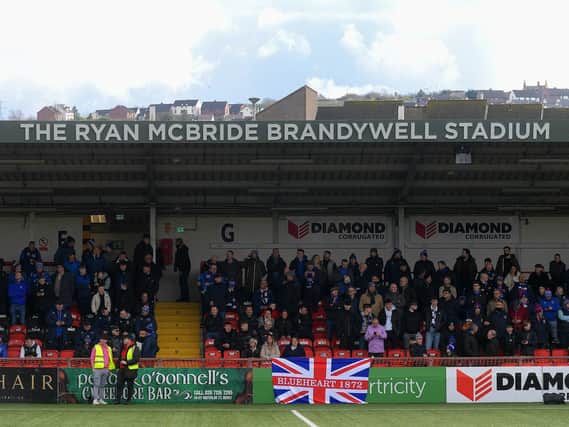 Linfield fans at the Brandywell for their game against Institute. Photo: George Sweeney
