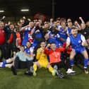 Larne's players and fans celebrate their Danske Bank Premier victory on Friday night. (Photo: Arthur Allison/Pacemaker Press)