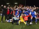 Larne's players and fans celebrate their Danske Bank Premier victory on Friday night. (Photo: Arthur Allison/Pacemaker Press)