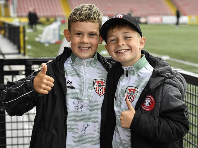 Fans attend the Derry City open training session on Monday morning in Brandywell Stadium. The event was organised at part of the Gasyard Feile. Photo: George Sweeney / Derry Journal