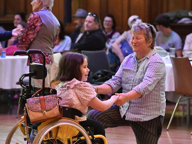 Linda Heaney and Ameliea dance during The Roaring Forties swing and rock 'n' roll band performance in the Guildhall during the City of Derry Jazz Festival.  Photo: George Sweeney