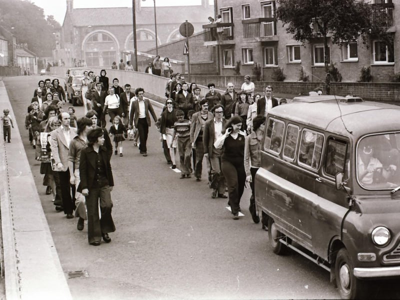 Pictured are people taking part in anti-internment demonstrations across Derry in August 1975 on the anniversary of the introduction of internment without trial in the north of Ireland four years earlier on August 9, 1971. Photos: Derry Journal.
