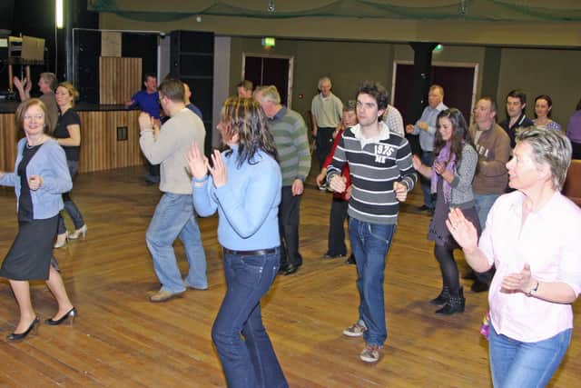 The group finishes off with some line dancing at the Strictly Come Dancing classes at the Plaza Ballroom, Buncrana on Wednesday night. 0503JM32