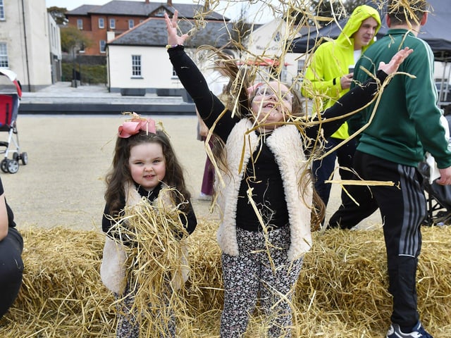 Iylah-Mae and Lainey-Rae having fun at Festive Pumpkin Patch at Ebrington Square on Sunday afternoon. Photo: George Sweeney