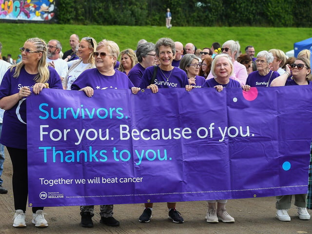 Almost one hundred cancer survivors took part in an inspiring Lap of Honour around St Columb’s running track prior to 40 fund-raising teams beginning the opening laps of the 24 hour Legenderry Relay for Life. Photo: George Sweeney.