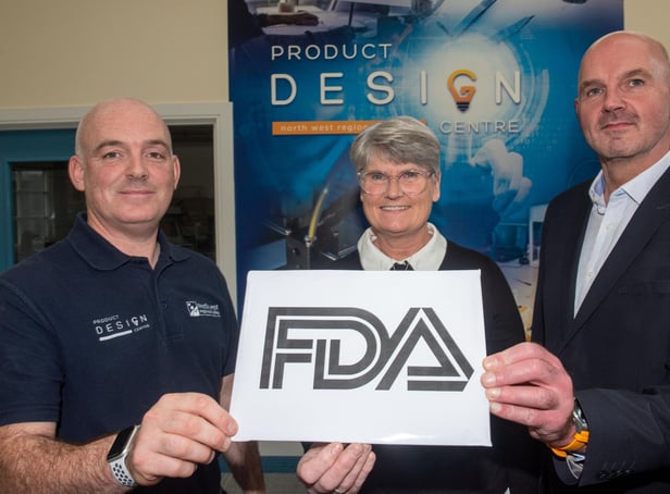William and Judy Purvis, owners of Cinchortho in Coleraine pictured with North West Regional College Product Design Centre Manager Philip Devlin. 