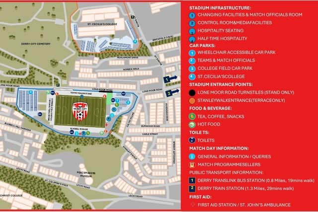 Some of the matchday information and a map of key infrastructure and services at the ground.