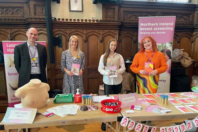 Western Trust Breast Screening Service Team pictured at the Guildhall Derry, from left to right: Dr Paul Farry, Clinical Lead Radiologist; Leoni Cooke, Hannah Langan and Rhea McDermott, Breast Screening Unit staff.
