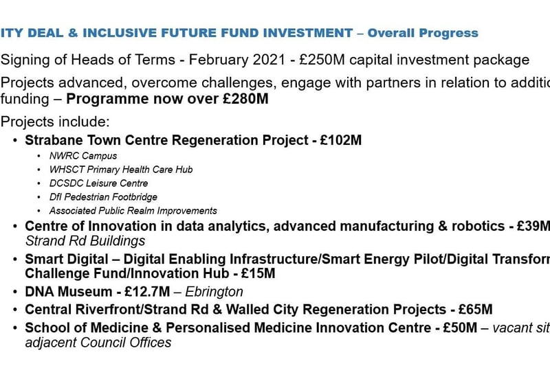 City Deal Central Riverfront/Strand Road and Walled City/Ebrington project presentation slide 2.