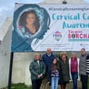 Team Sorcha members and Hive Cancer Support staff pictured at Free Derry Corner for the launch of this year's Cervical Smear Awareness campaign.