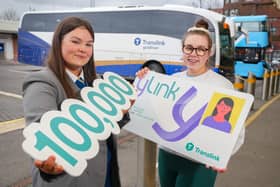 Claire and Ciara Hesketh, from Translink's Youth Forum, help announce the milestone of 100,000 yLink card sign ups.