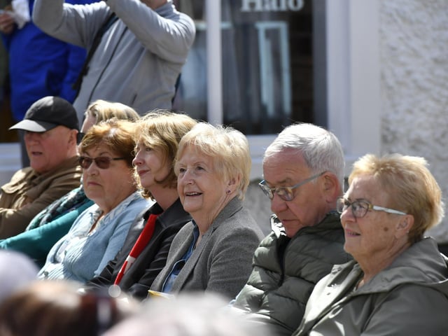 Revellers enjoy the Dougie Breslin Band performance, in the Craft Village, afternoon. Photo: George Sweeney