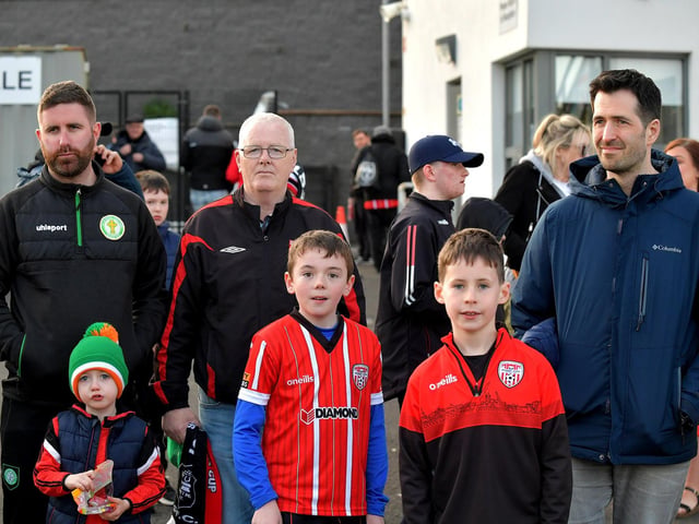 Fans at the Brandywell, on Friday evening, for Derry City’s game against Drogheda United. Photo: George Sweeney. DER2314GS – 29