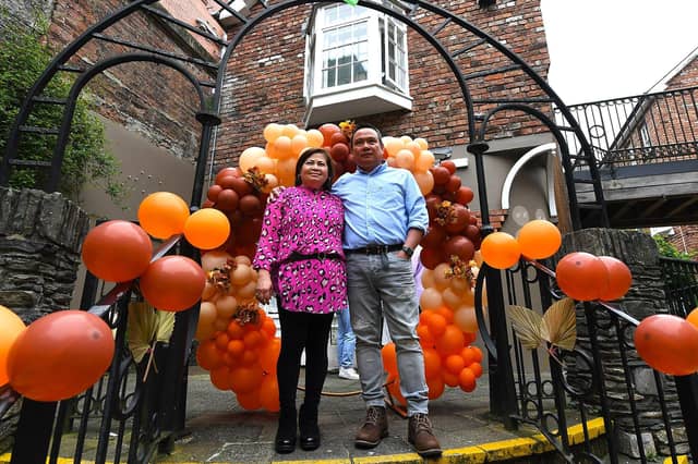 Proprietors Joseph and Ralyn Petingco pictured at the opening of Derry’s first Filipino restaurant, called Bahay Kusina, in the Craft Village, on Saturday afternoon. Photo: George Sweeney
