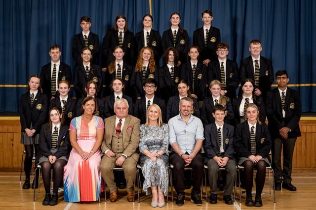 Recipients of School Ethos Awards in Year 11. Also pictured Mrs Suzanne Deery (Senior Teacher), Mr Micheal Harron (Board of Governors), Mrs Brónach O’Hare (Vice Principal), Mr Conor McKinney (Guest Speaker).