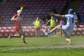 Derry’s Cormac O’Doherty scores a first half goal against Wicklow. Photo: George Sweeney