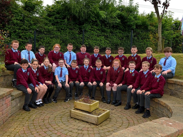 Mr Carlin’s P7 leavers class at St John’s Primary School. Photo: George Sweeney. DER2321GS – 105