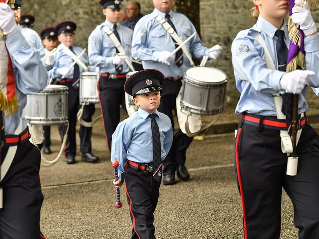 A young bandsman pictured at the ‘Derry Day’ parade on Derry’s Walls on Saturday morning. Photo: George Sweeney