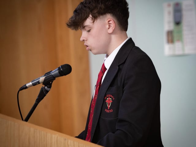 Ben Curran reading the Prayers of the Faithful on Wednesday at St. Joseph's Boys School Leavers Mass. (Photos: Jim McCafferty Photography) : .