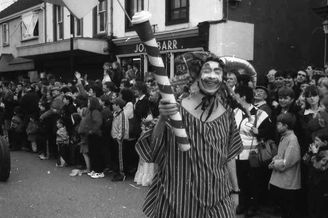 A colourful character at the St. Patrick's Day parade in Buncrana in 1998.
