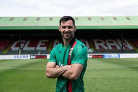 Pat Hoban is unveiled at the Oval after signing for Glentoran for an undisclosed fee.
